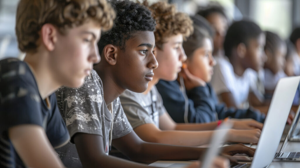 showing children touch typing in their exams
